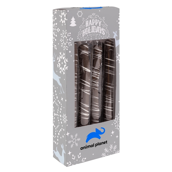 Pretzel rod box with dark chocolate pretzels.... from ASI 44900 NC Custom (CI/Lanco) / Chocolate Inn