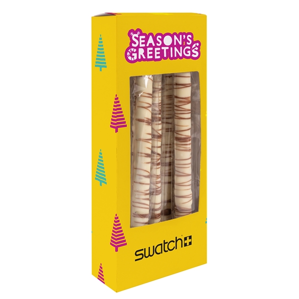 Pretzel rod box with white chocolate pretzels.... from ASI 44900 NC Custom (CI/Lanco) / Chocolate Inn