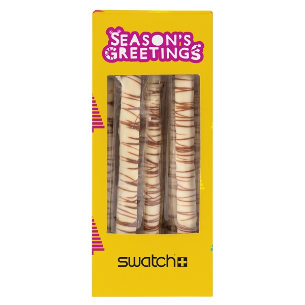 Pretzel rod box with white chocolate pretzels.... from ASI 44900 NC Custom (CI/Lanco) / Chocolate Inn