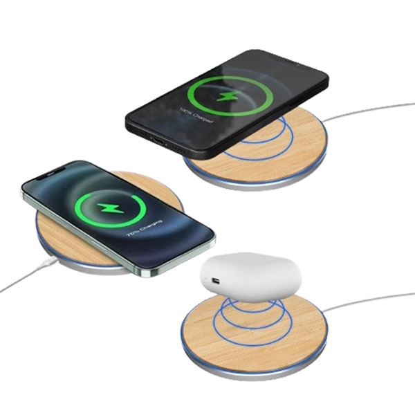 QI enabled bamboo wireless charger pad plus 1c1p silkscreen... from ASI 37218 Athena Promo (tm)