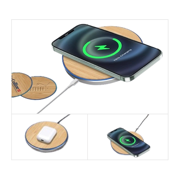 QI enabled bamboo wireless charger pad plus 1c1p silkscreen... from ASI 37218 Athena Promo (tm)