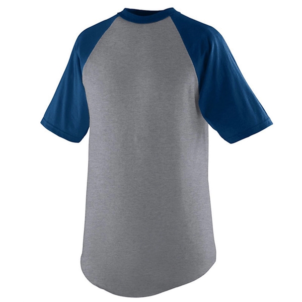 Youth size baseball jersey solid color body with contrasting short raglan... from ASI 89380 Staton Corporate and Casual / Staton®