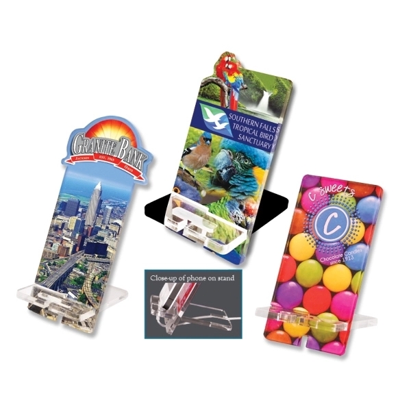 Acrylic smart phone desk stand with full color digital print.... from ASI 72521 Morris Magnets / Laser Cuts