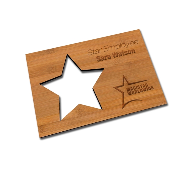 Bamboo wood frame with 25 mil magnet backing and laser etching.... from ASI 72521 Morris Magnets