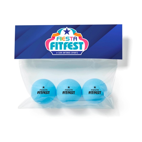 Three pack of packaged ping pong balls with full color header... from ASI 63549 Jornik Manufacturing Corp