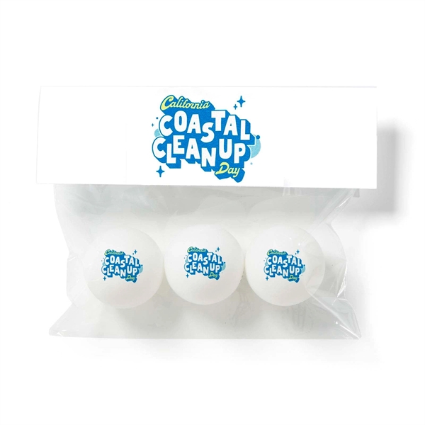 Three pack of packaged ping pong balls with full color header... from ASI 63549 Jornik Manufacturing Corp