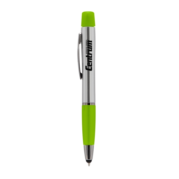 Highlighter pen with a stylus tip, silver sprayed barrel and a... from ASI 88060 Snugz/USA Inc