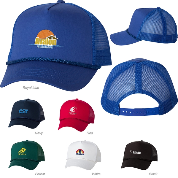 Trucker cap with a five-panel design, mesh sides and back, and... from ASI 88060 Snugz/USA Inc