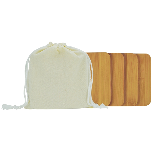 This Bamboo Coaster Set is available in a Linen Bag that... from ASI 35730 Americanna Co