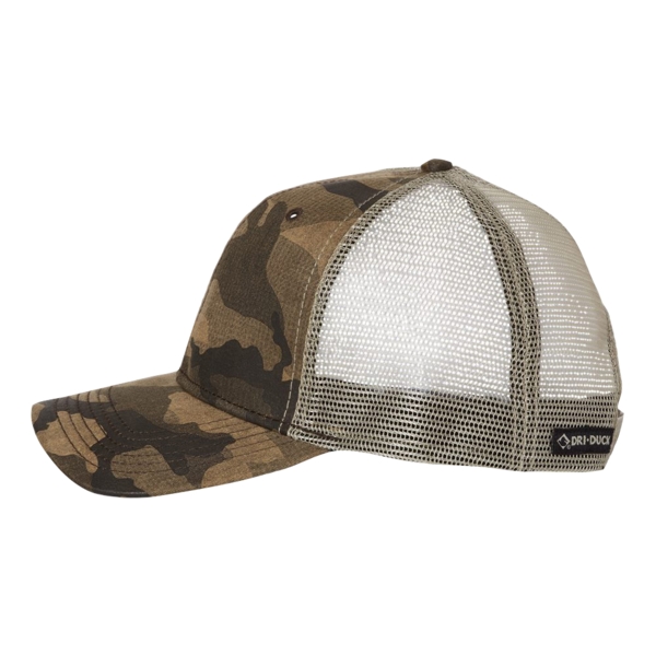 Camo trucker cap with a moisture-wicking sweatband and a plastic snapback... from ASI 88060 Snugz/USA Inc