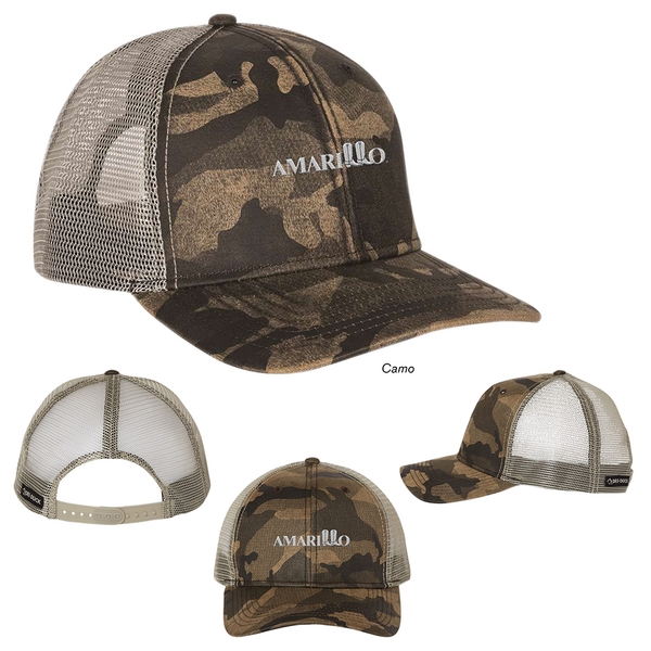 Camo trucker cap with a moisture-wicking sweatband and a plastic snapback... from ASI 88060 Snugz/USA Inc