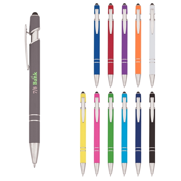 Roslin pen measuring 5 1/2" with a plunger-action mechanism and stylus... from ASI 61125 Hit Promotional Products / Hit®