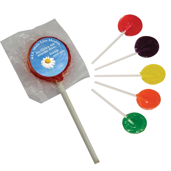 Lollipops in assorted colors and flavors with stick and round custom... from ASI 61125 Hit Promotional Products / Hit®