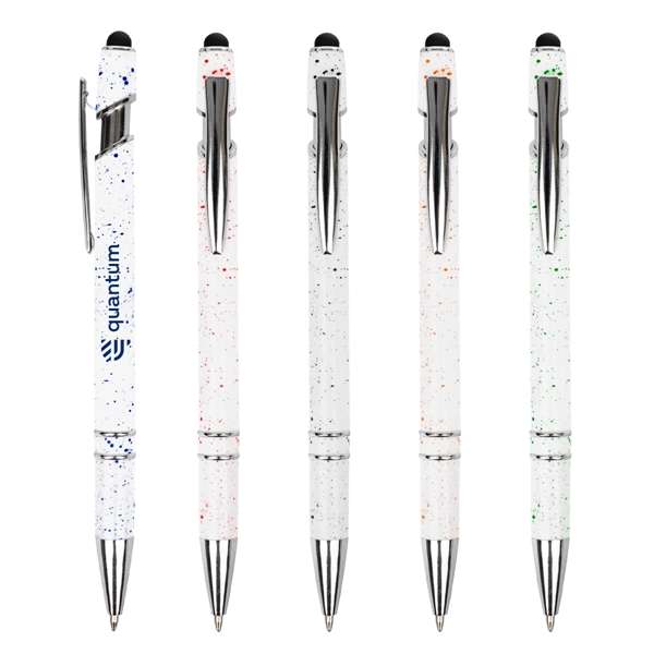 Plunger action pen with white flecked barrel, metal tip and clip... from ASI 61125 Hit Promotional Products / Hit®