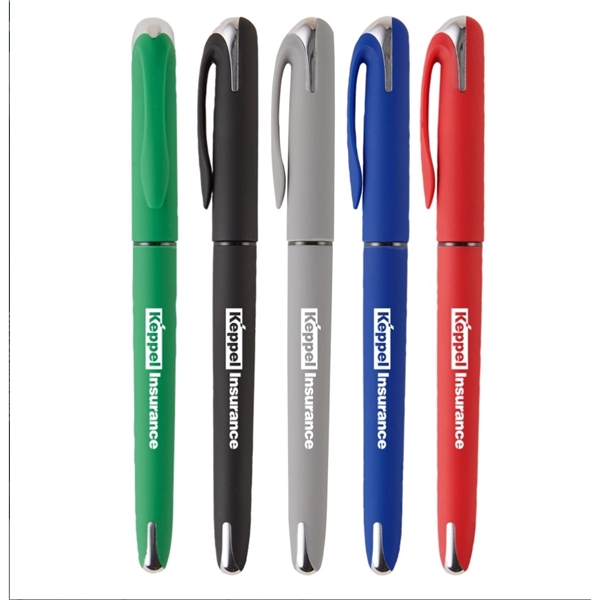 Gel pen with cap on barrel design, chrome accents, comforting soft... from ASI 52840 Evans Manufacturing