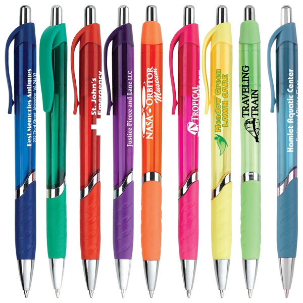 Plastic, retractable grip action medium ballpoint pen with blue or black... from ASI 44368 ZZ DROPPED -Cedar Crest Manufacturing / Cedar Crest