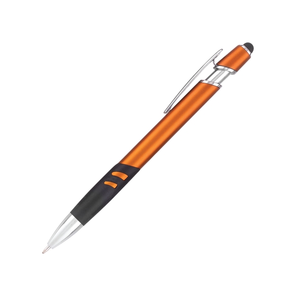 Plastic stylus ballpoint pen with rubber grip and metallic finish.... from ASI 44368 ZZ DROPPED -Cedar Crest Manufacturing / Cedar Crest