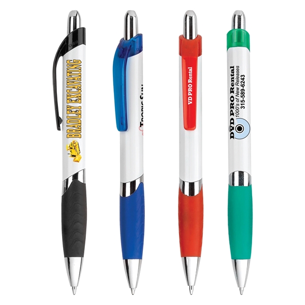 Retractable plastic medium ballpoint pen, plunger action with black ink. Blue... from ASI 44368 ZZ DROPPED -Cedar Crest Manufacturing / Cedar Crest