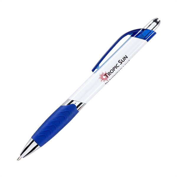 Retractable plastic medium ballpoint pen, plunger action with black ink. Blue... from ASI 44368 ZZ DROPPED -Cedar Crest Manufacturing / Cedar Crest