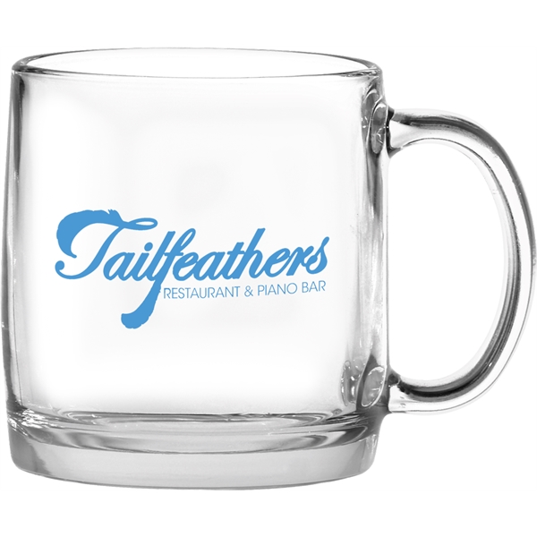 13 oz. clear glass coffee mug with a handle and customization.... from ASI 71920 Moderne Glass Company Inc / Glass America®