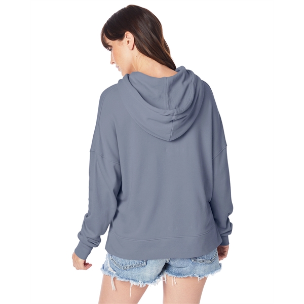 Ladies' sweatshirt with set-in sleeves, ribbed cuffs, hood, tear-away tag, and... from ASI 34063 alphabroder