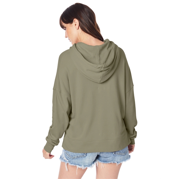 Ladies' sweatshirt with set-in sleeves, ribbed cuffs, hood, tear-away tag, and... from ASI 34063 alphabroder