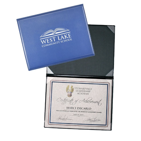 Vinyl certificate folder that's bound, front and back padded, with 8... from ASI 54040 Fey Promo