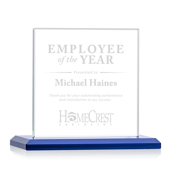 An elegant square-shaped starfire crystal award with an illustrious, beveled Sapphire... from ASI 84592 St Regis Group / St Regis