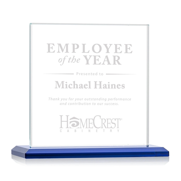 An elegant square-shaped starfire crystal award with an illustrious, beveled Sapphire... from ASI 84592 St Regis Group / St Regis