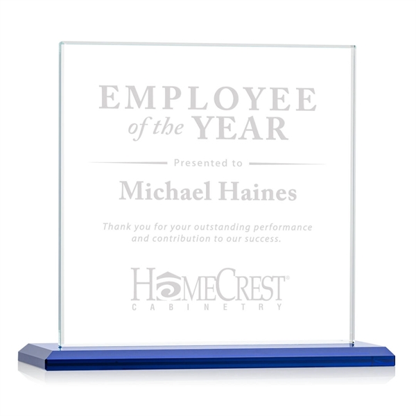 An elegant square-shaped starfire crystal award with an illustrious, beveled Sapphire... from ASI 84592 St Regis Group / St Regis