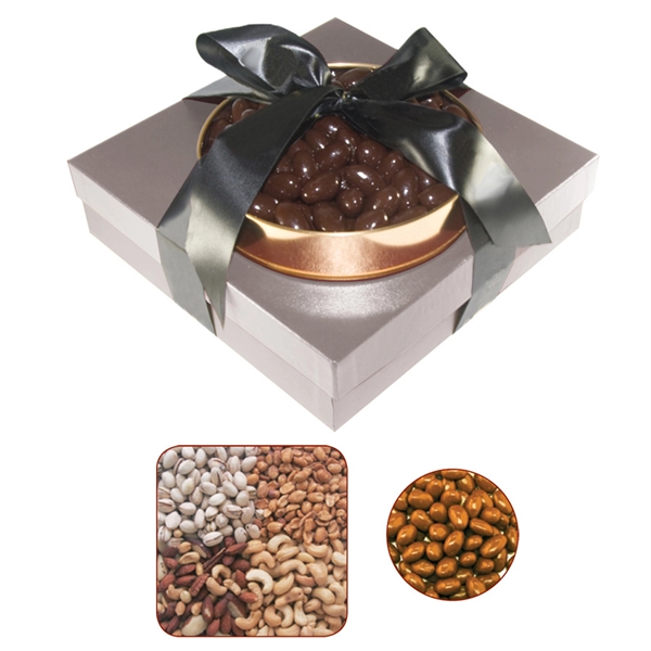 Tower of gourmet delights with a gift box and gold rush... from ASI 61125 Hit Promotional Products / Hit®