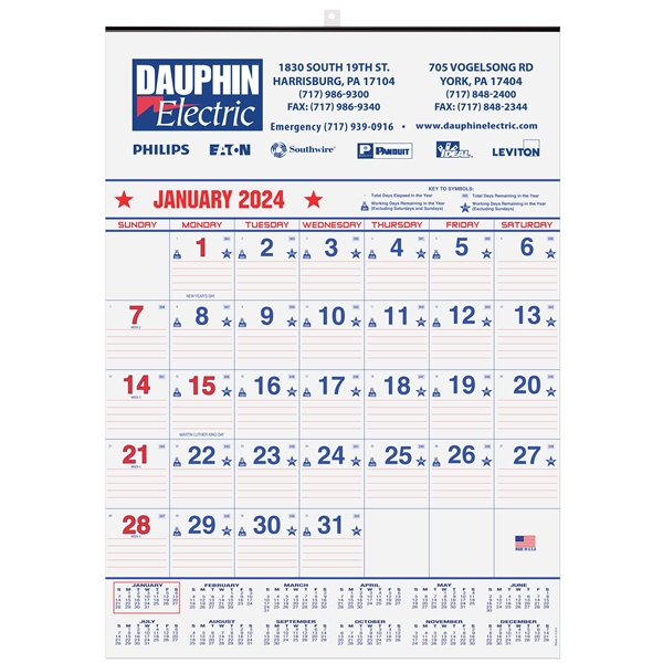 Patriotic Red and Blue contractor wall calendar with one or two... from ASI 50873 Drum-Line / Drum-line Inc
