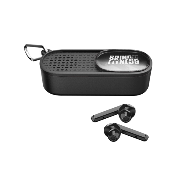 Power Slide wireless earbuds and speaker for listening to music and... from ASI 61125 Hit Promotional Products / Hit®
