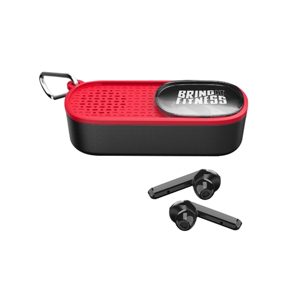 Power Slide wireless earbuds and speaker for listening to music and... from ASI 61125 Hit Promotional Products / Hit®