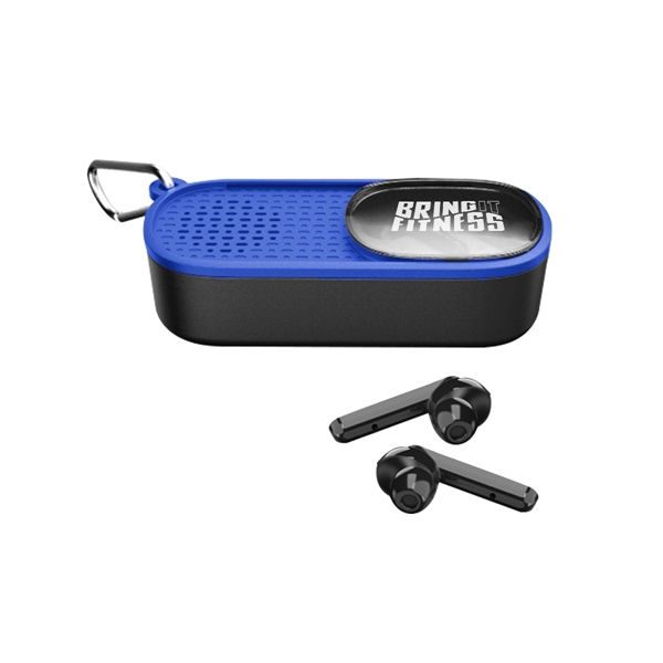 Power Slide wireless earbuds and speaker for listening to music and... from ASI 61125 Hit Promotional Products / Hit®