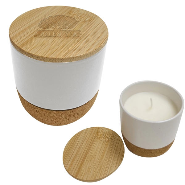 Santal soy wax candle in cylindrical holder with wooden extinguishing lid.... from ASI 61125 Hit Promotional Products / Hit®