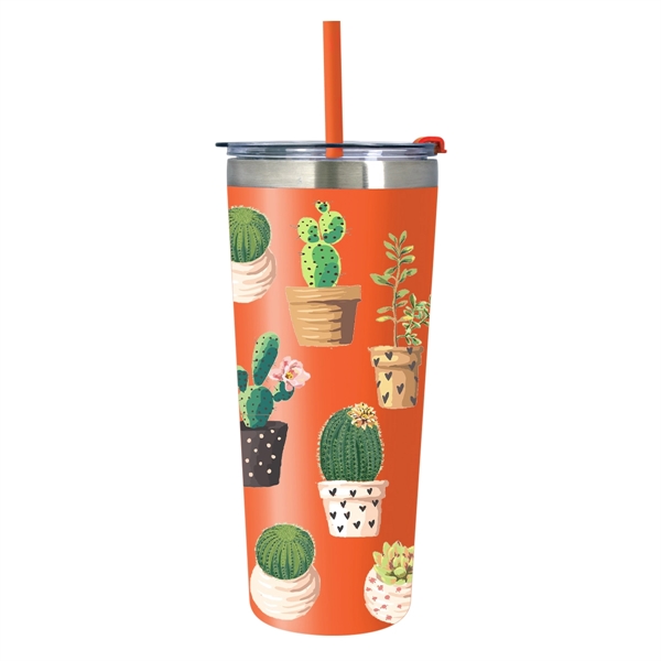 Double-wall vacuum insulated stainless steel 24-ounce tumbler with snap-on lid, flip... from ASI 61125 Hit Promotional Products / Hit®