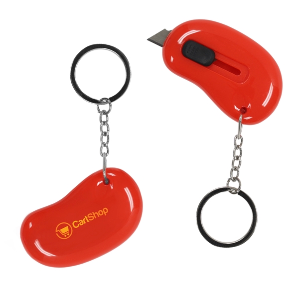 Plastic retractable kidney-shaped carton cutter on metal split ring keychain.... from ASI 61125 Hit Promotional Products / Hit®