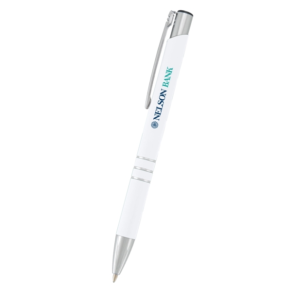 5.5" aluminum plunger-action Softex pen with ring accents and pocket clip.... from ASI 61125 Hit Promotional Products / Hit®