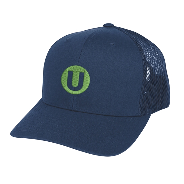 Polyester and cotton trucker cap with six-panel structured design, mesh panels... from ASI 61125 Hit Promotional Products / Hit®