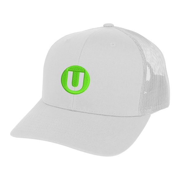 Polyester and cotton trucker cap with six-panel structured design, mesh panels... from ASI 61125 Hit Promotional Products / Hit®