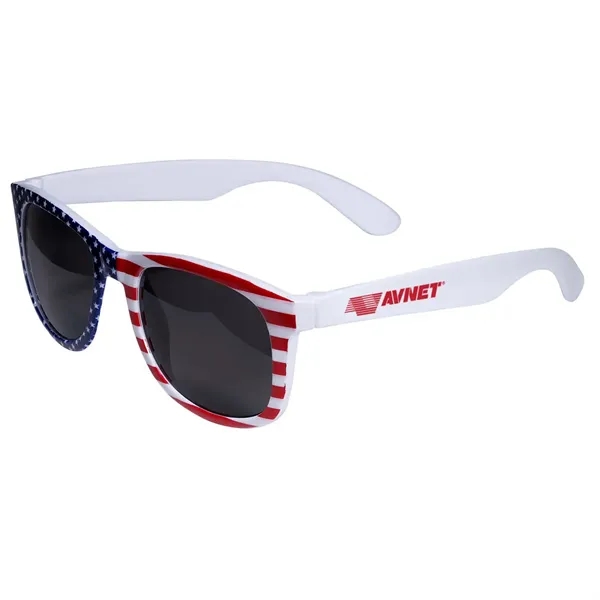 5" x 2" plastic sunglasses with American Stars and Stripes motif.... from ASI 63549 Jornik Manufacturing Corp