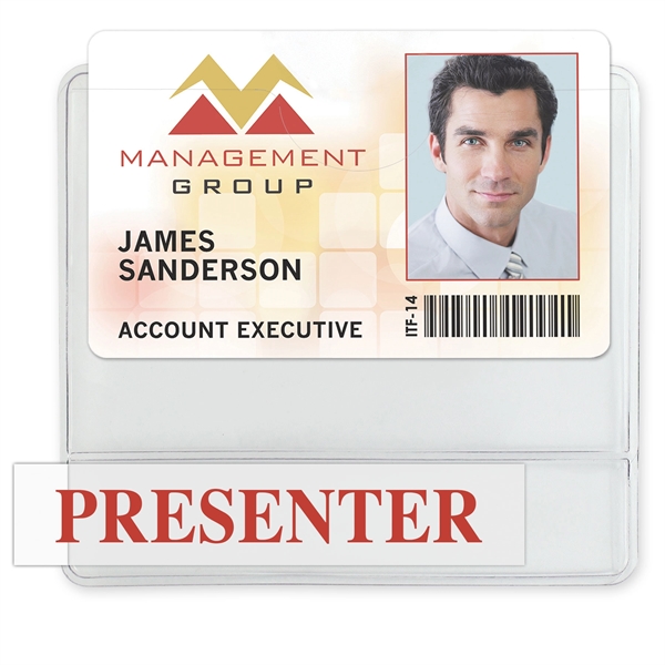 Premium display-style vinyl badge holders feature 2-pockets and a slot for... from ASI 79898 Promovision / PROMOVISION