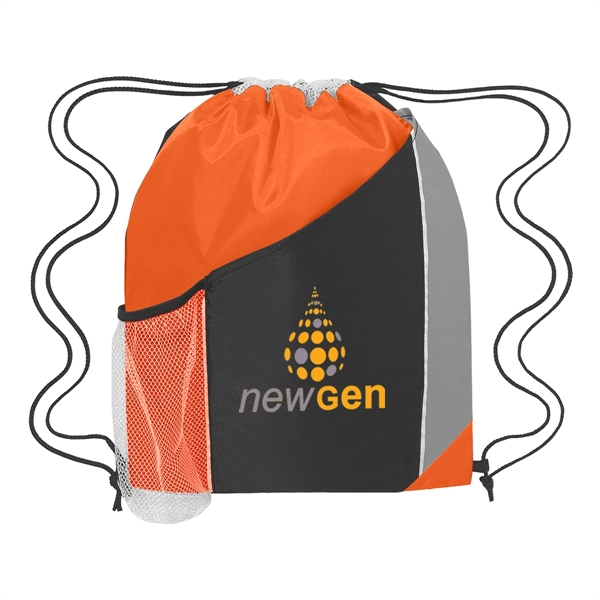 Tri-color drawstring sports pack with large front pocket and side mesh... from ASI 61125 Hit Promotional Products / Hit®
