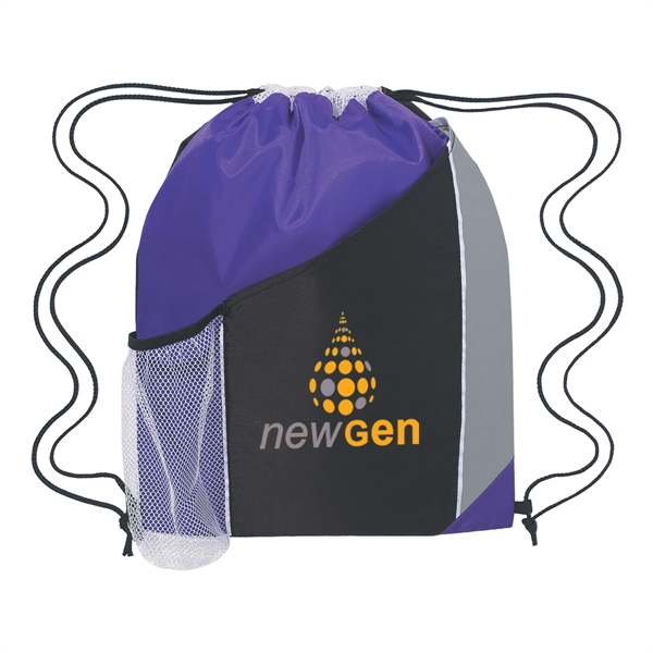 Tri-color drawstring sports pack with large front pocket and side mesh... from ASI 61125 Hit Promotional Products / Hit®