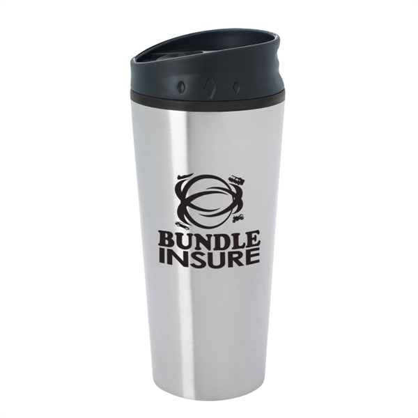15 oz. stainless steel travel mug, black lid with colored accent.... from ASI 61125 Hit Promotional Products / Hit®