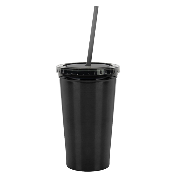 16 Oz. Stainless Steel Double Wall Tumbler With Straw. Double Wall... from ASI 61125 Hit Promotional Products / Hit®