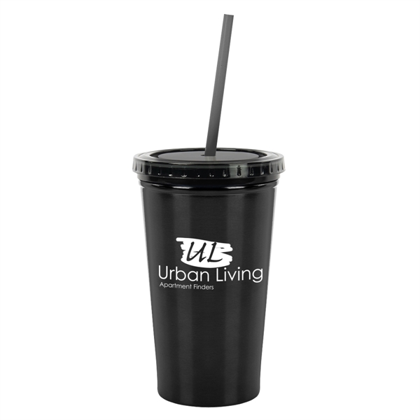 16 Oz. Stainless Steel Double Wall Tumbler With Straw. Double Wall... from ASI 61125 Hit Promotional Products / Hit®