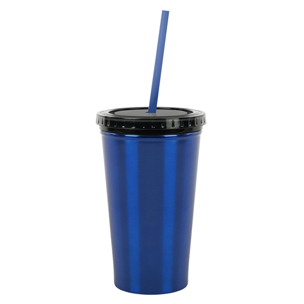 16 Oz. Stainless Steel Double Wall Tumbler With Straw. Double Wall... from ASI 61125 Hit Promotional Products / Hit®
