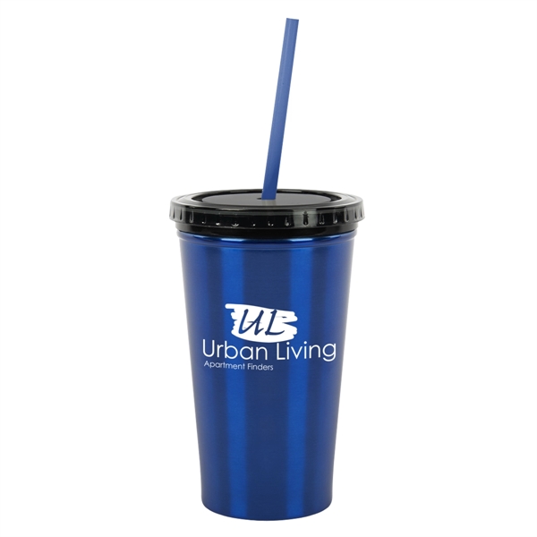 16 Oz. Stainless Steel Double Wall Tumbler With Straw. Double Wall... from ASI 61125 Hit Promotional Products / Hit®